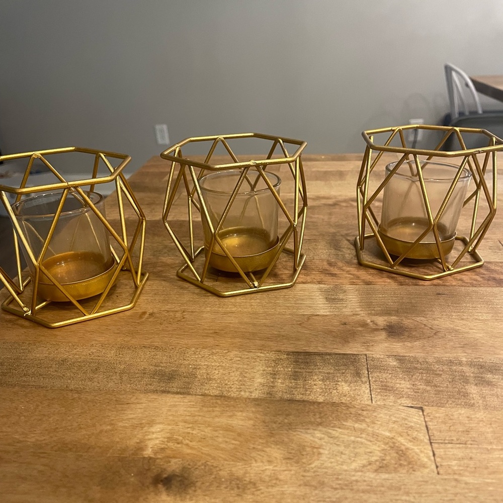 3 gold geometric tea light/candle holders